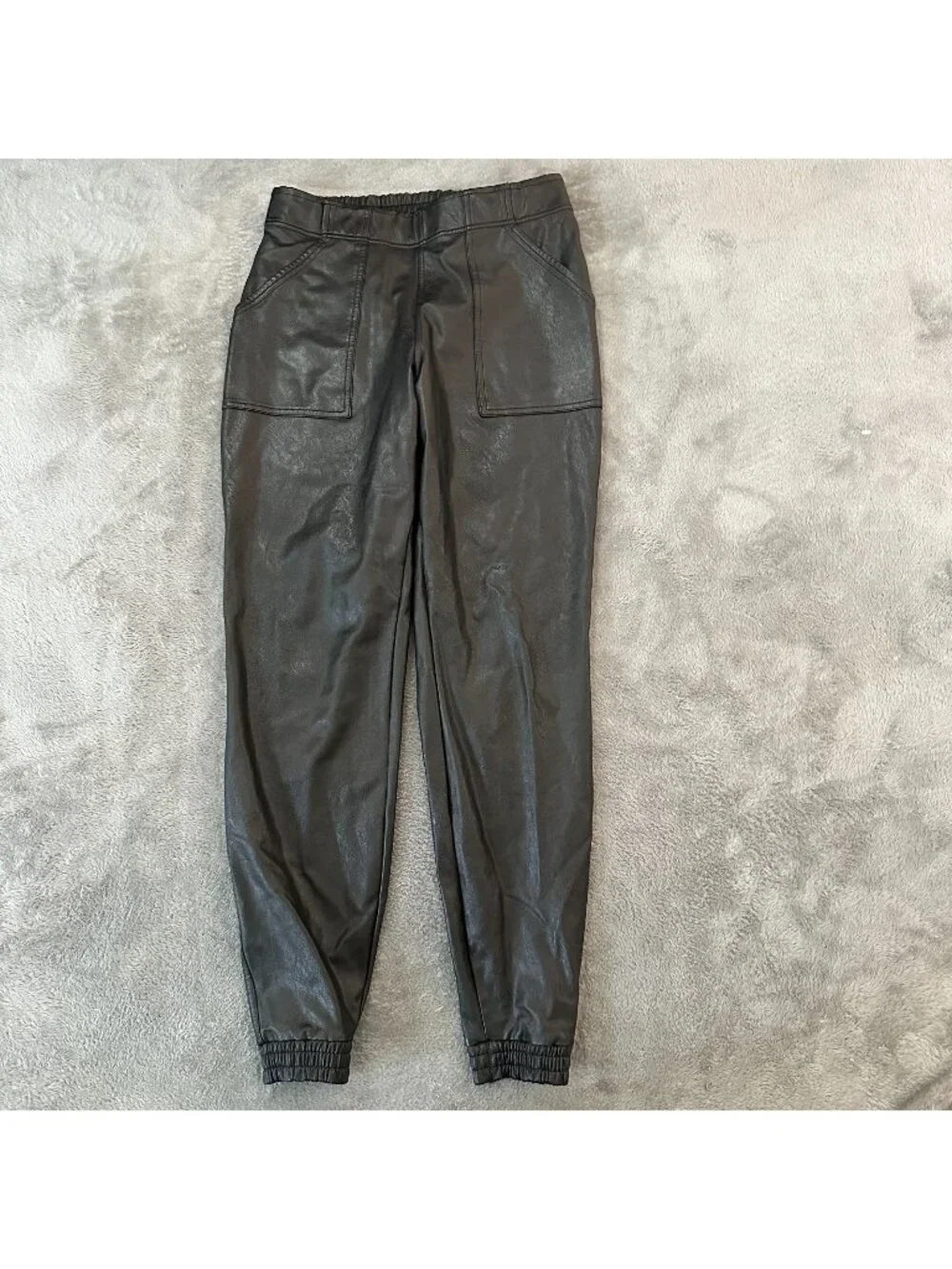 Spanx Black Faux Leather Joggers Pants Women's MEDIUM Vegan